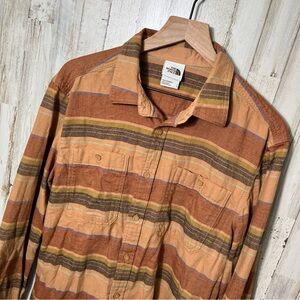 North Face‎ Earth Tone Stripe Flannel Button Up Long Sleeve Shirt Mens Large